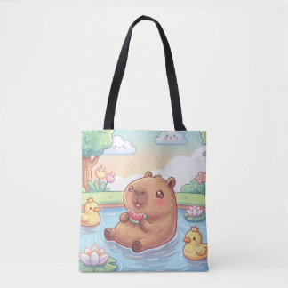 Bolso De Tela Kawaii capy in a pond