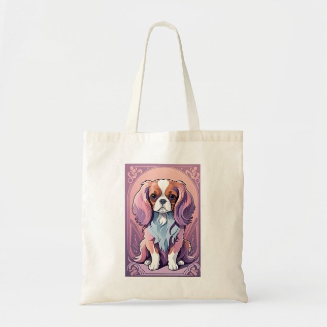 Bolso De Tela Kawaii Cavalier King Charles Pastel Colores (Frente)