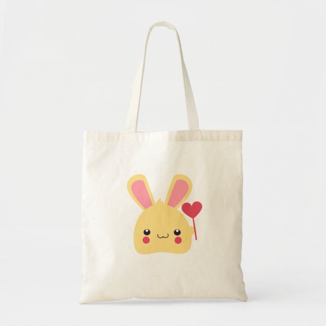 Bolso De Tela Kawaii conejo conejo con corazón en palo (Frente)