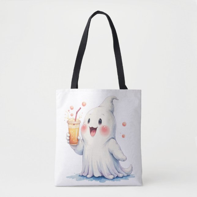 Bolso De Tela Kawaii Fantasma Beber Soda Tote Bag (Anverso)