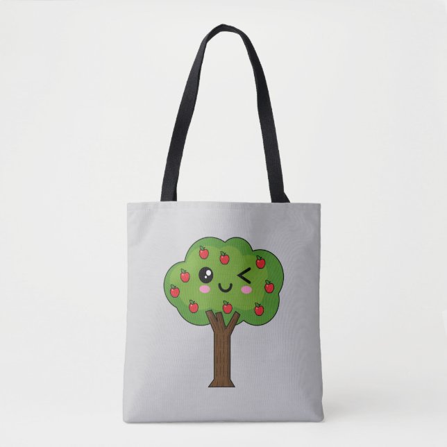 Bolso De Tela Kawaii feliz árbol de manzanas (Anverso)