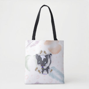 Bolso De Tela Kawaii Fish Cat con plumas Tote Bag