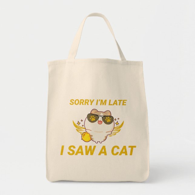 Bolso De Tela Kawaii Funny Cat | Siento llegar tarde, vi un gato (Frente)
