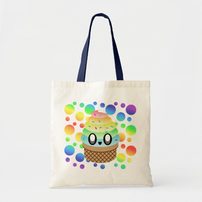 Bolso De Tela Kawaii Ice Cream Cone Rainbow Dots (Frente)