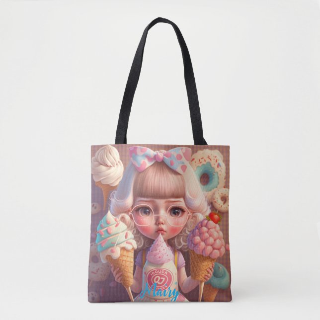 Bolso De Tela Kawaii lindo chica con helados (Anverso)