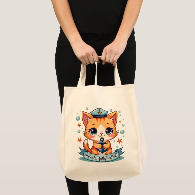 Bolso De Tela Kawaii Nautical Cat Vela Anchor Pun (Anverso (producto))