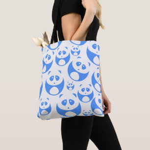 Bolso De Tela Kawaii Panda Baby Blue and White Pattern