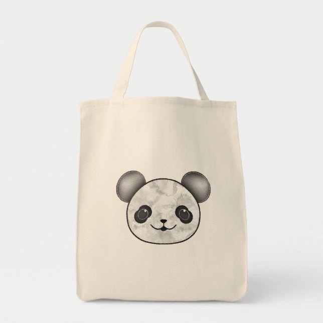 Bolso De Tela Kawaii Panda Dibujando En Blanco Y Negro (Frente)