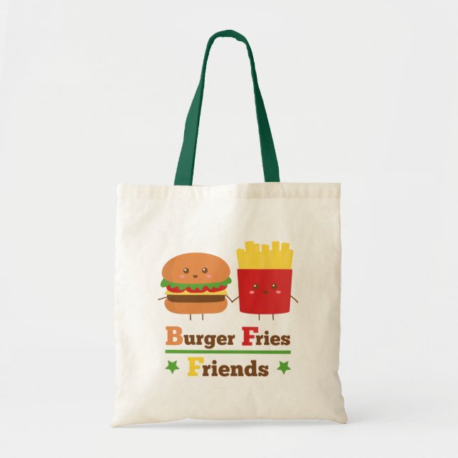 Bolso De Tela Kawaii Personalizado Burger Fries Amigos BFF (Frente)