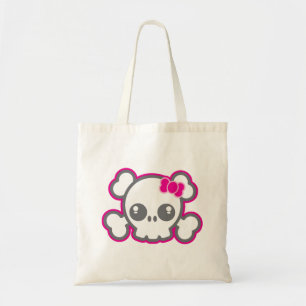 Bolso De Tela Kawaii Pink Ribbon Skull Tote Bag