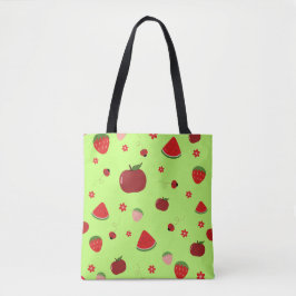 Bolso De Tela Kawaii Red Fruits Pattern in Lime Green