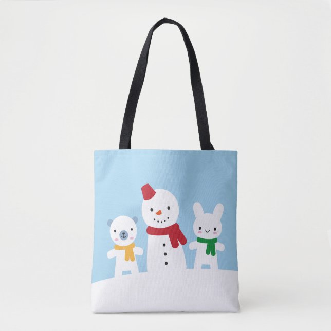 Bolso De Tela Kawaii Snow Day with Bunny & Bear (Anverso)