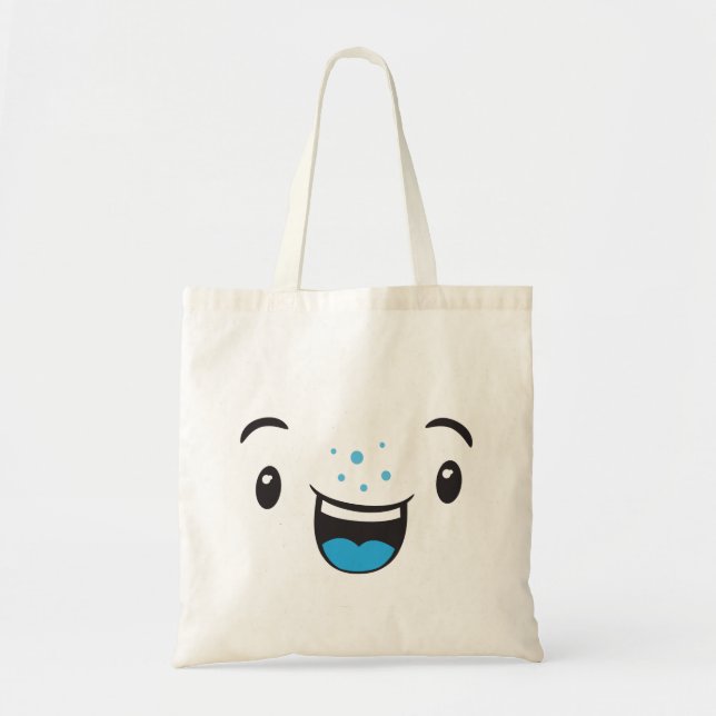Bolso De Tela Kawaii Sonriente Azul Cara Tote Bag (Frente)