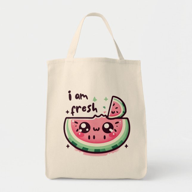 Bolso De Tela Kawaii watermelon with the phrase “I am fresh” – C (Frente)