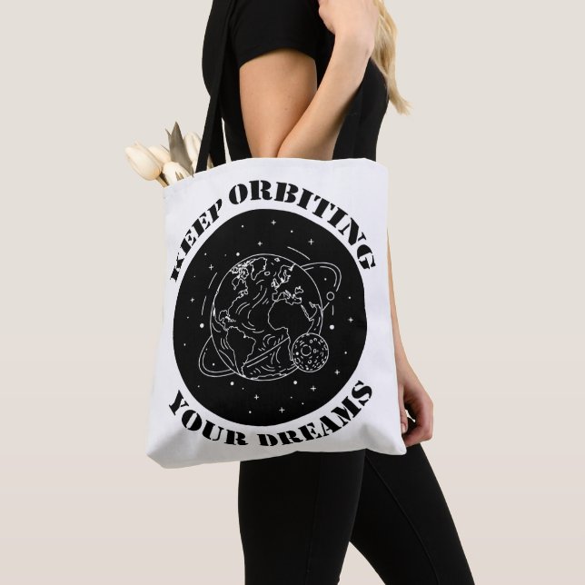 Bolso De Tela Keep Orbiting Your Dreams Space Motivation Earth  (Detalle)