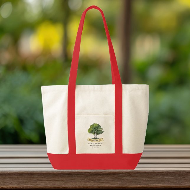 Bolso De Tela Keepsake de árbol de reunión de familia de verano (Genealogy Tree Family Reunion Custom Red Handle Large Tote Bag)