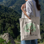 Bolso De Tela Keepsake del árbol de la Reunión de Familia Person<br><div class="desc">Personalizar este lindo regalo de bolso de tota de árbol para tu próxima reunión familiar. Personaliza con el apellido de tu familia sobre las hojas verdes con el evento y el año bajo el dibujo de la naturaleza.</div>