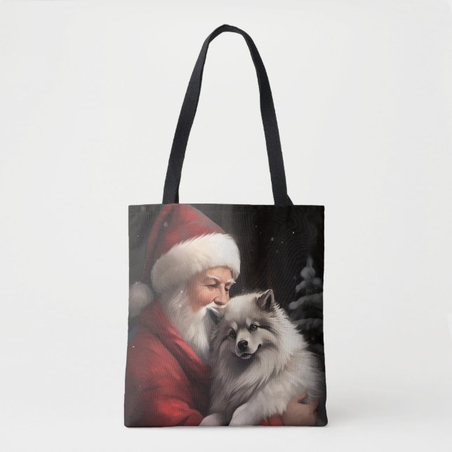 Bolso De Tela Keeshond Con Navidades festivos de Santa Claus (Anverso)