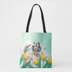 Bolso De Tela Keeshond en tulipanes pintando arte original del p