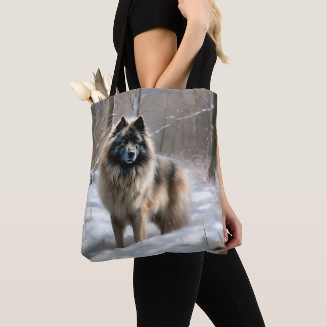 Bolso De Tela Keeshond Let It Snow Navidades (Detalle)