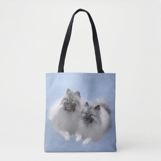 Bolso De Tela Keeshond Pair de Kees pintura animal original (Anverso)