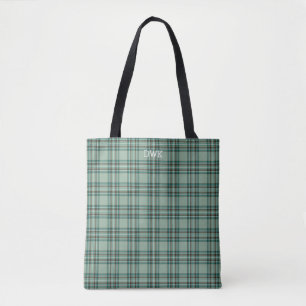 Bolso De Tela Kelly Clan Tartan Mint Green Plaid Monograma