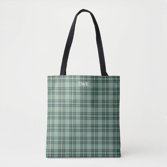 Bolso De Tela Kelly Clan Tartan Mint Green Plaid Monograma (Anverso)