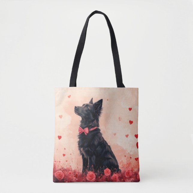 Bolso De Tela Kelpie australiano con Rosas - El día de San Valen (Anverso)