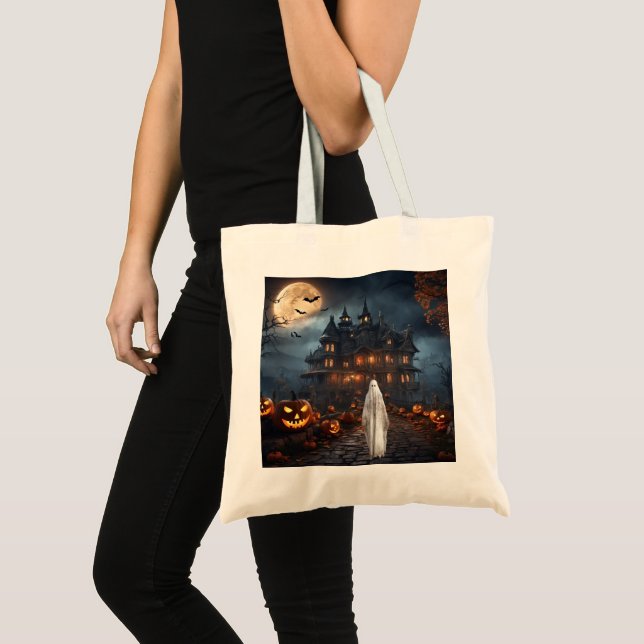Bolso De Tela KHS Halloween Haunted House with Ghost Tote Bag (Anverso (producto))