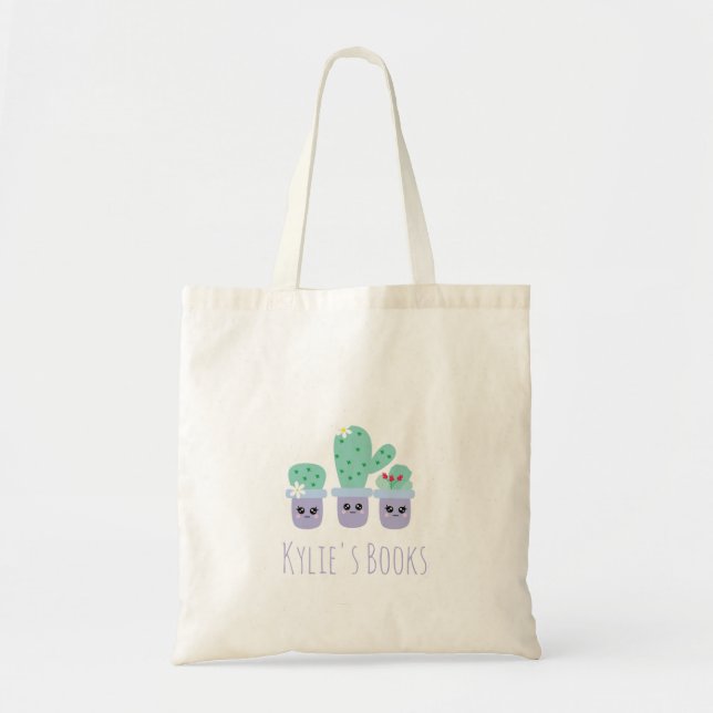 Bolso De Tela Kids Cactus Plants Pott Library Book Tote Bag (Frente)