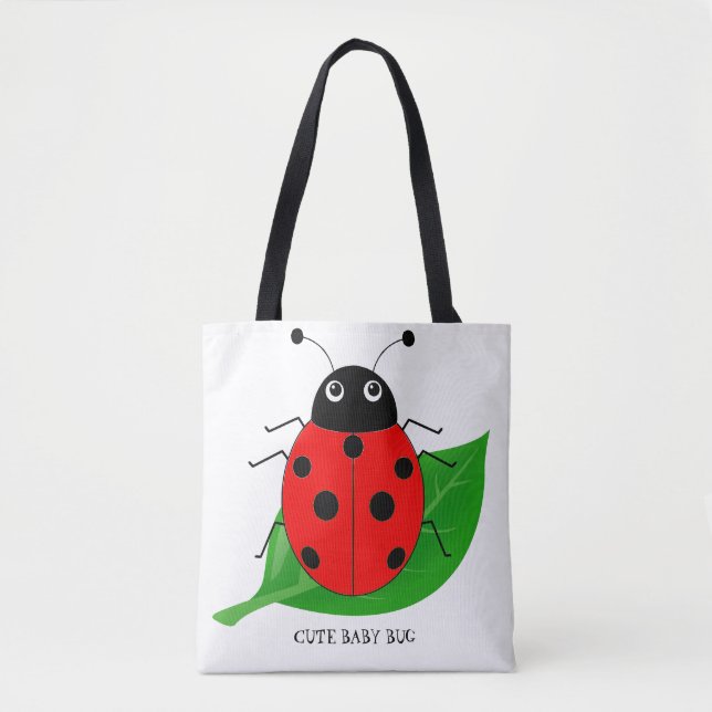 Bolso De Tela Kids Cute acuarela ladybug en hoja verde (Anverso)
