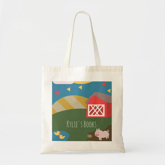 Bolso De Tela Kids Farm Pig Ilustracion Biblioteca Libro Tote Ba (Frente)