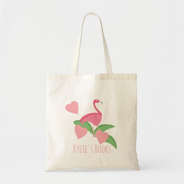 Bolso De Tela Kids Flamingo Hearts Library Book Tote Bag (Frente)