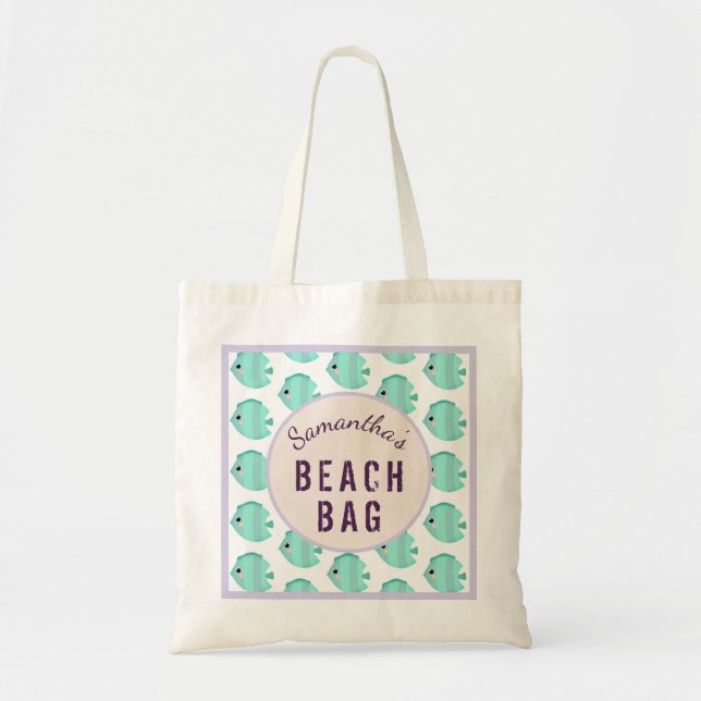 Bolso De Tela Kids Personalized Name Fish Lilac & Teal Beach (Frente)