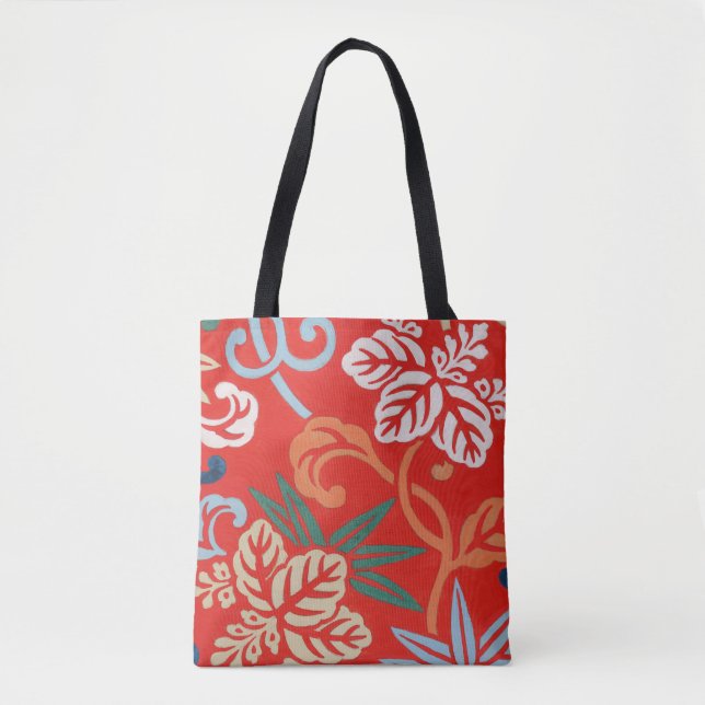 Bolso De Tela Kimono japonés rojo hawaiano: Floral vintage (Anverso)