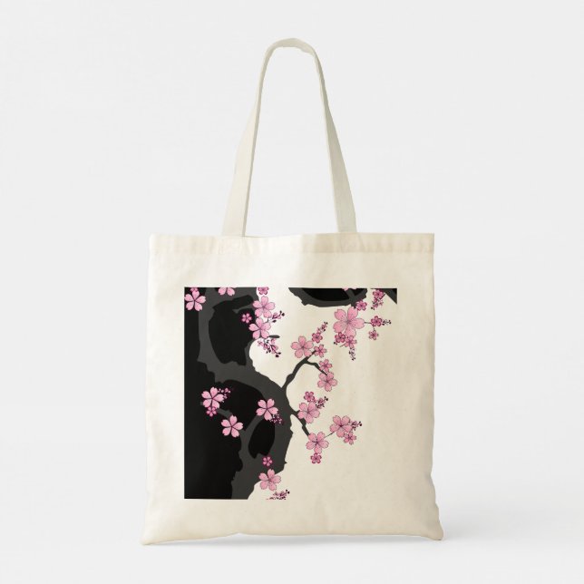 Bolso De Tela Kimono japonés Sakura negro y rosa blanco (Reverso)