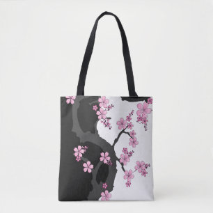 Bolso De Tela Kimono japonés Sakura negro y rosa blanco