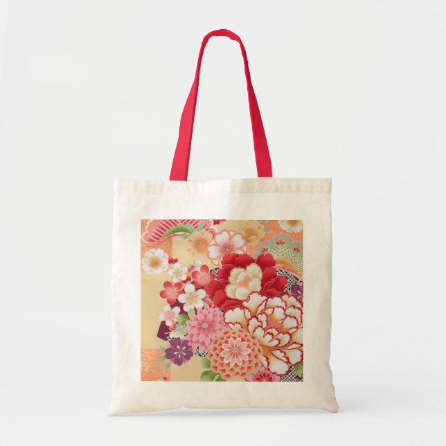 Bolso De Tela KIMONO Japonés Textil, Flor (Frente)