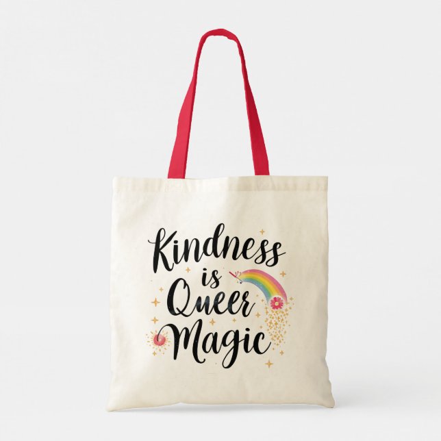 Bolso De Tela Kindness Is Queer Magic Rainbow Quote LGBTQ+ (Reverso)