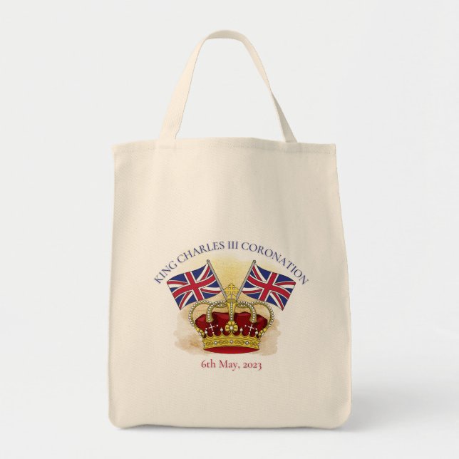 Bolso De Tela King Charles III Coronation Crown and Flags (Frente)