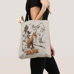 Bolso De Tela Kitsune - Diseño Tradicional Japonés de Ropa Calle