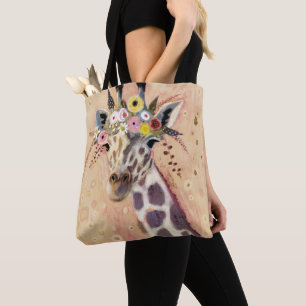 Bolso De Tela Klimt Giraffe   Adornadas En Flores