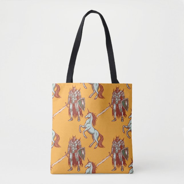 Bolso De Tela knight medieval y unicornio (Anverso)