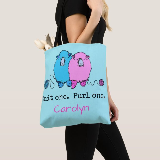 Bolso De Tela Knit one Purl one. Fun fluffy ovejas personalizada (Detalle)