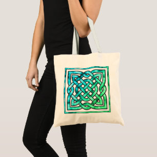 Bolso De Tela Knot celta - Tote de presupuesto verde azul cuadra