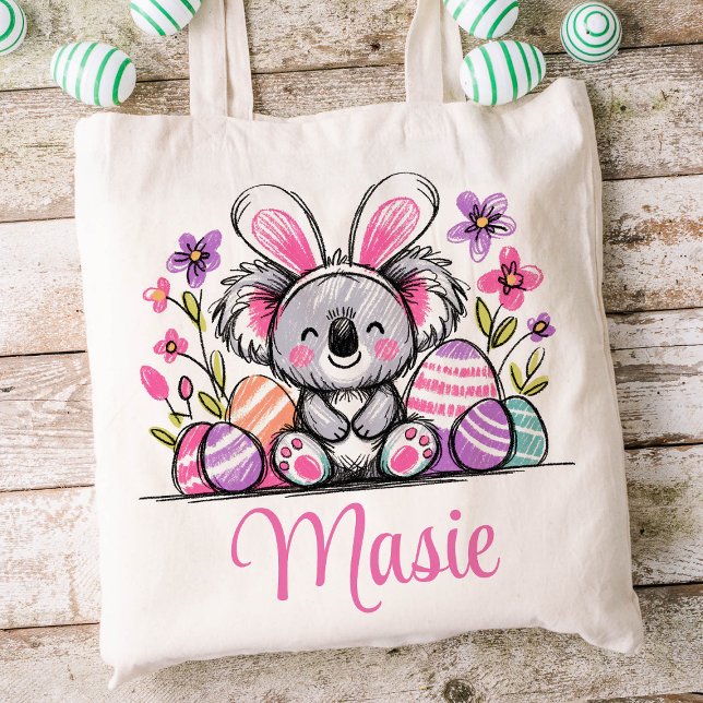 Bolso De Tela Koala Bear Niños De Pascua Nombran A Chicas Bunny (Koala Girls Easter Tote)