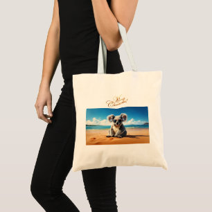 Bolso De Tela Koala en una playa de arena Feliz Navidad