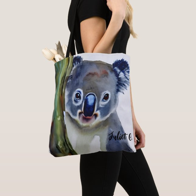Bolso De Tela Koala gris acuarela personalizada (Detalle)