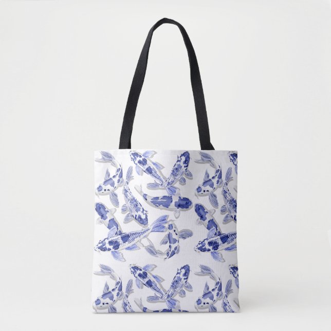 Bolso De Tela Koi azul y blanco (Anverso)