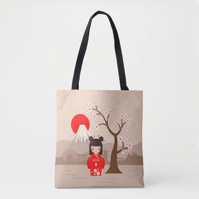 Bolso De Tela Kokeshi - Muñeca japonesa (Anverso)